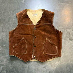 Vintage 70s Cowhide Suede Sherpa Lined Western Vest